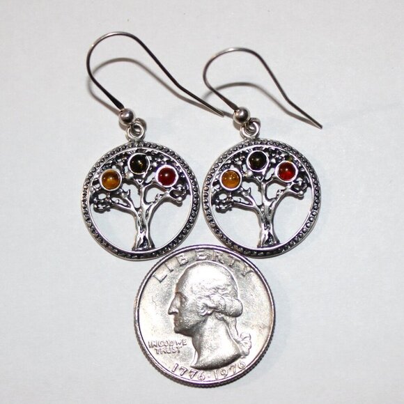 Sterling Silver Amber Tree Earrings - Picture 3 of 5
